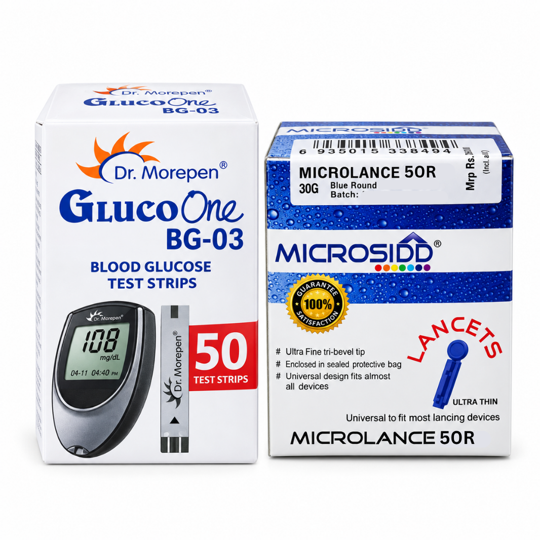 Dr Morepen Glucometer Strips and Lancets – 50 BG03 Strips + 50 Lancets Combo