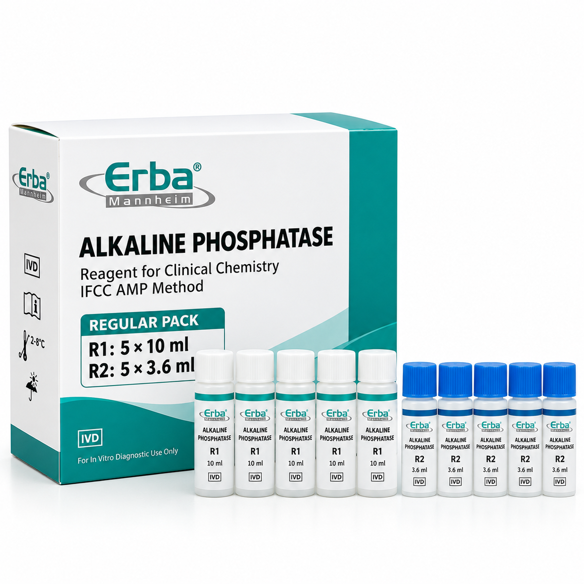 Erba Alkaline Phosphatase ALP reagent 5 x 10 ml plus 5 x 3.6 ml IFCC AMP professional clinical chemistry kit