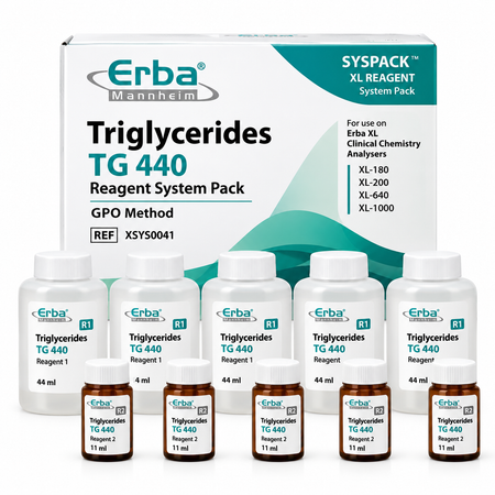 Erba TG 440 Triglycerides Reagent System Pack 5 x 44 ml plus 5 x 11 ml GPO method for Erba XL analyser