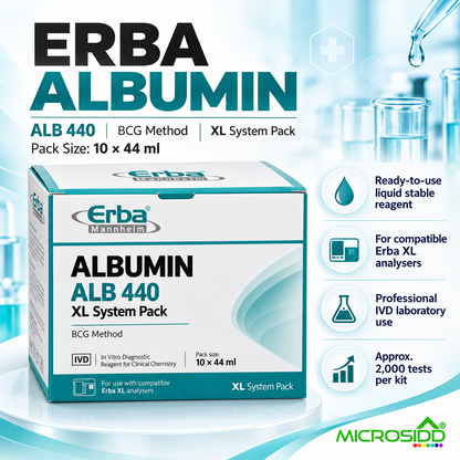Erba ALB 440 Albumin Reagent System Pack 10 x 44 ml BCG method for Erba XL clinical chemistry analyser