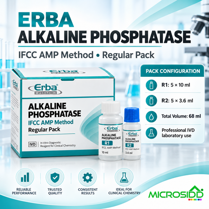 Erba Alkaline Phosphatase ALP reagent 5 x 10 ml plus 5 x 3.6 ml IFCC AMP professional clinical chemistry kit