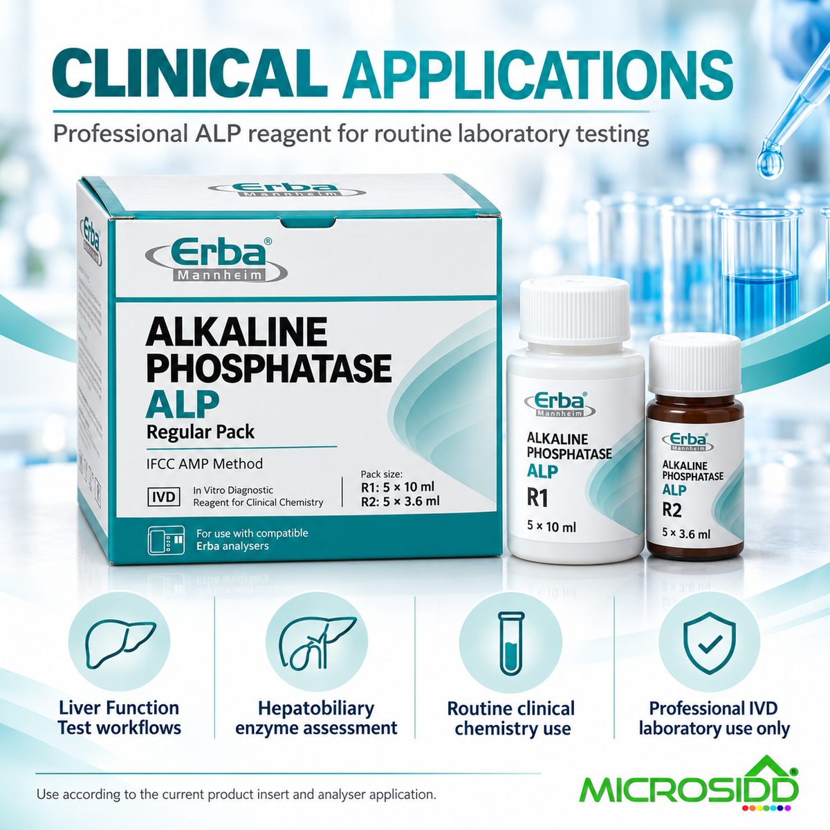 Erba Alkaline Phosphatase ALP reagent 5 x 10 ml plus 5 x 3.6 ml IFCC AMP professional clinical chemistry kit