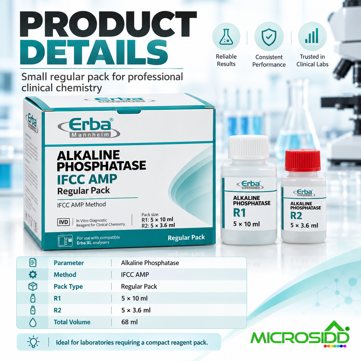 Erba Alkaline Phosphatase ALP reagent 5 x 10 ml plus 5 x 3.6 ml IFCC AMP professional clinical chemistry kit