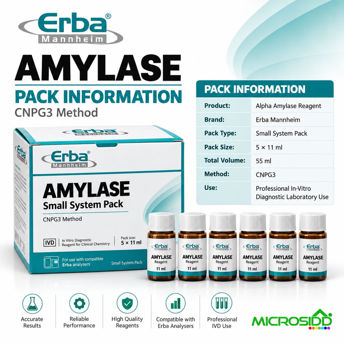 Erba Amylase small system pack 5 x 11 ml CNPG3 Alpha Amylase clinical chemistry reagent