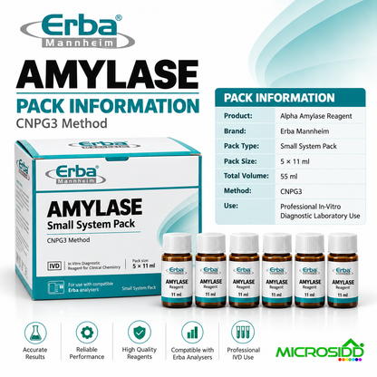 Erba Amylase small system pack 5 x 11 ml CNPG3 Alpha Amylase clinical chemistry reagent