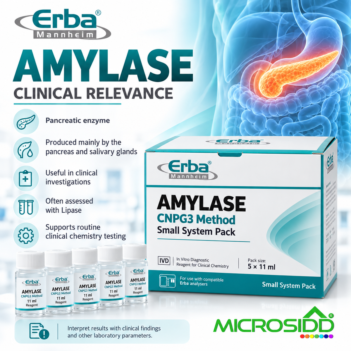 Erba Amylase small system pack 5 x 11 ml CNPG3 Alpha Amylase clinical chemistry reagent