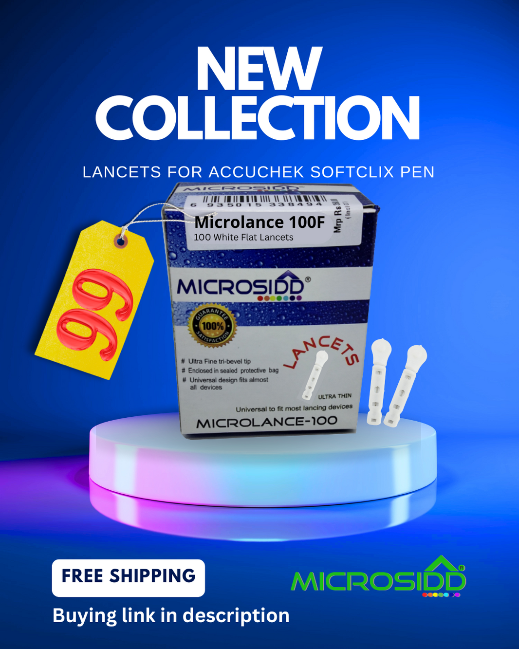 MICROLANCE-100F white flat glucometer lancets