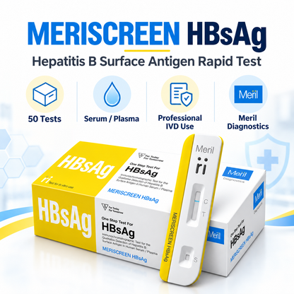 Meril MERISCREEN HBsAg Rapid Test Kit 50 Tests for Hepatitis B Surface Antigen Detection