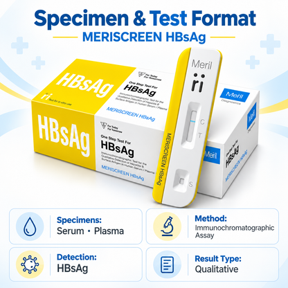 Meril MERISCREEN HBsAg Rapid Test Kit 50 Tests for Hepatitis B Surface Antigen Detection