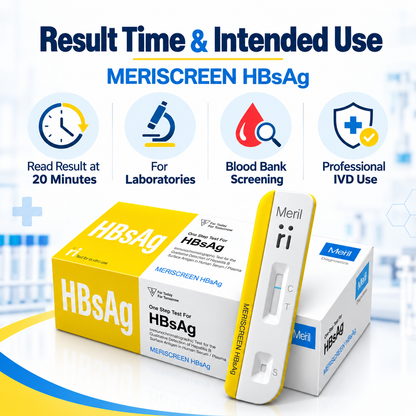 Meril MERISCREEN HBsAg Rapid Test Kit 50 Tests for Hepatitis B Surface Antigen Detection