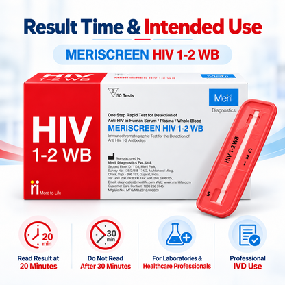 Meril MERISCREEN HIV 1-2 WB 50 Test HIV 1 and HIV 2 Antibody Rapid Test Kit