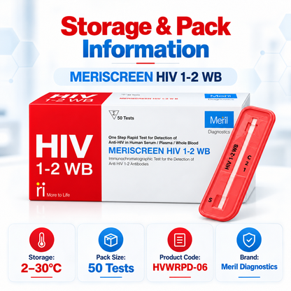Meril MERISCREEN HIV 1-2 WB 50 Test HIV 1 and HIV 2 Antibody Rapid Test Kit