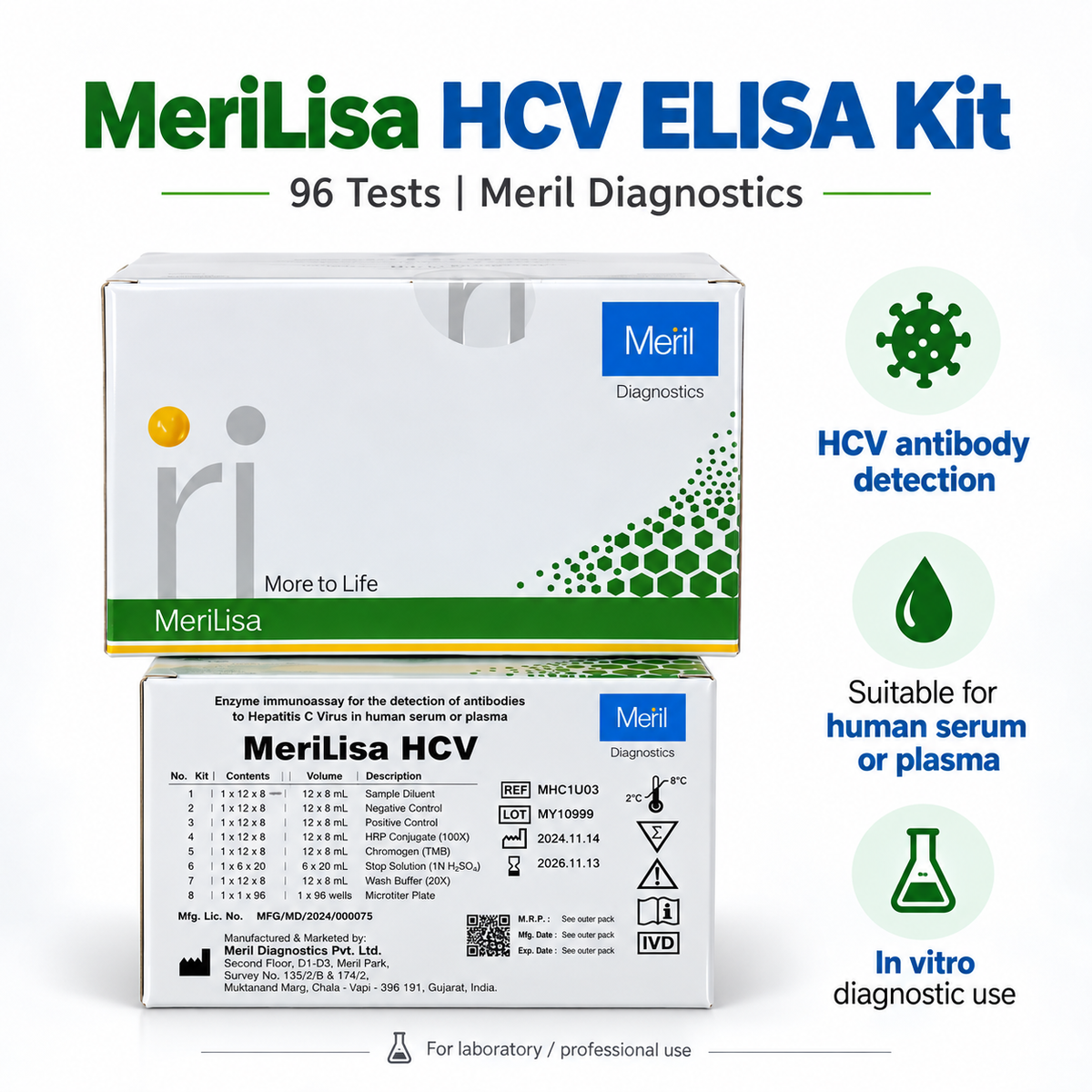 Meril MeriLisa HCV ELISA 3.0 96 Tests | Microsidd