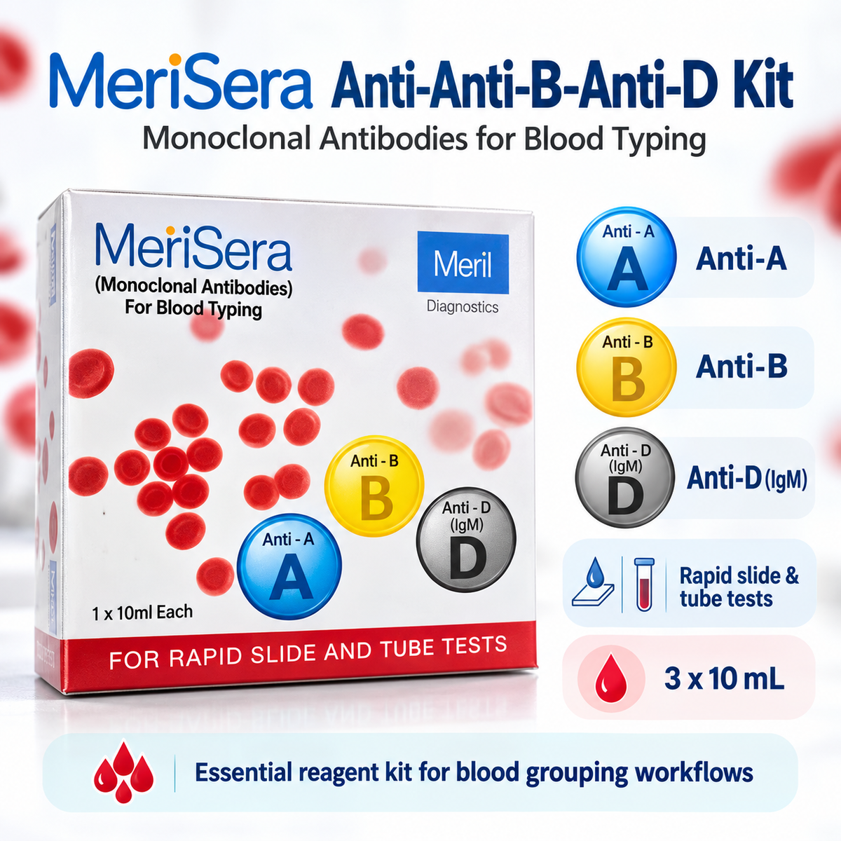 Meril Anti A B D Blood Grouping Kit 3×10mL | Microsidd