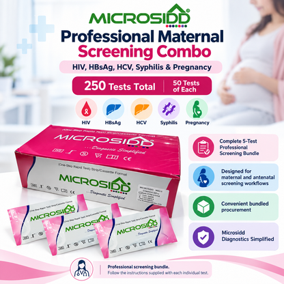 Microsidd Professional Maternal Screening Combo – HIV, HBsAg, HCV, Syphilis &amp; Pregnancy | 250 Tests