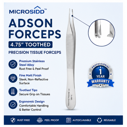 Microsidd Adson Forceps 4.75 Inch Toothed | Stainless Steel Tissue Forceps