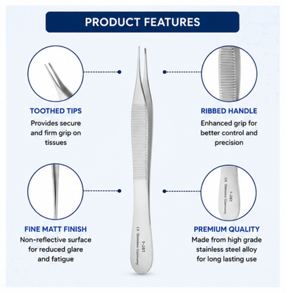 Microsidd Adson Forceps 4.75 Inch Toothed | Stainless Steel Tissue Forceps