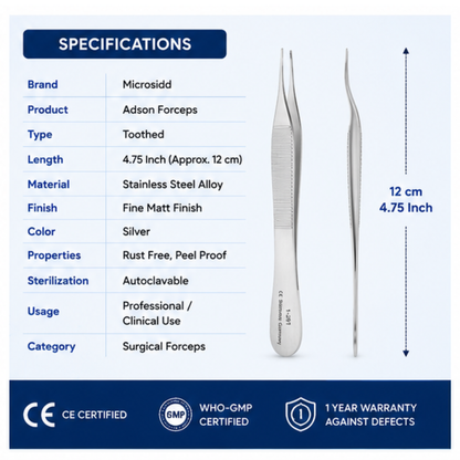Microsidd Adson Forceps 4.75 Inch Toothed | Stainless Steel Tissue Forceps