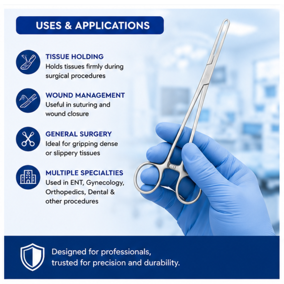 Allis Forceps toothed jaws and ratchet locking mechanism