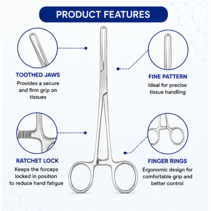 Microsidd Allis Tissue Forceps 8 Inch Fine | Stainless Steel Surgical Forceps