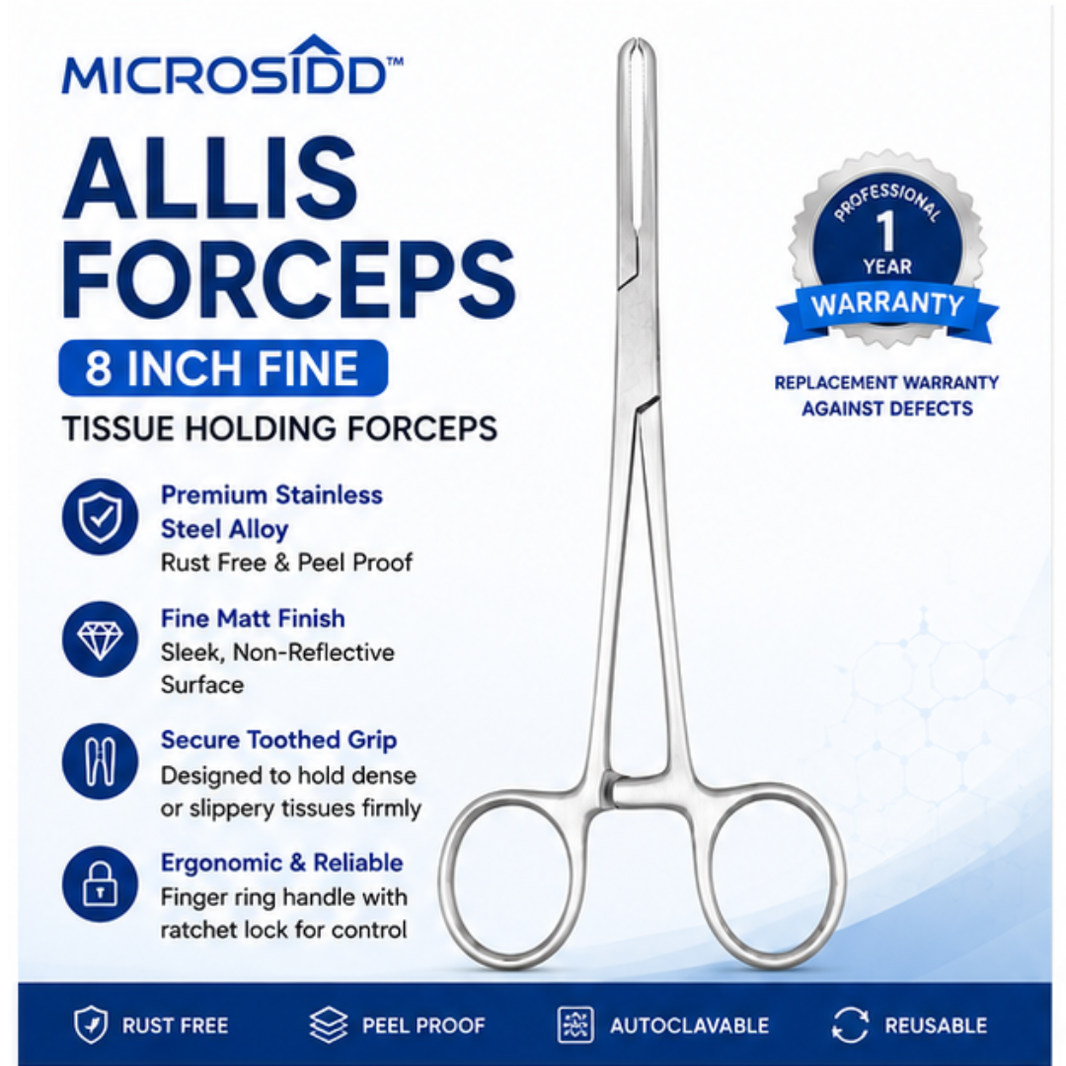 Microsidd Allis Tissue Forceps 8 Inch Fine | Stainless Steel Surgical Forceps
