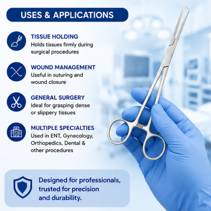 Microsidd Allis Tissue Forceps 8 Inch Fine | Stainless Steel Surgical Forceps