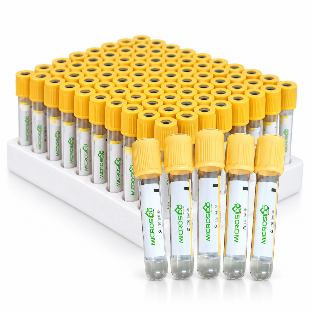 Microsidd Gel Vacuum Blood Collection Tubes 4ml | Yellow Cap | Clot Activator & Serum Separator Gel | Pack of 100