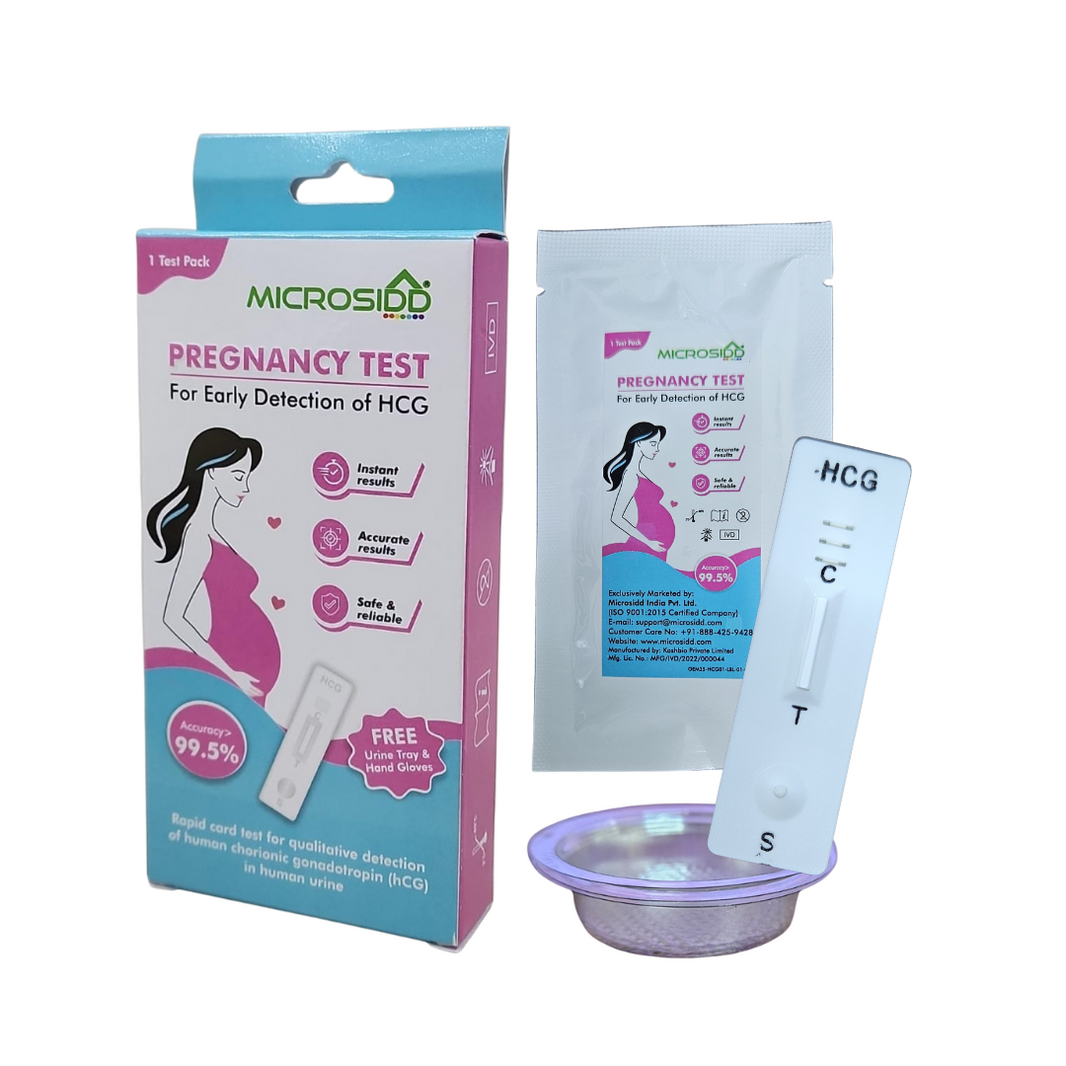 Microsidd HCG pregnancy test kit for early detection with gloves, dropper and urine sample tray