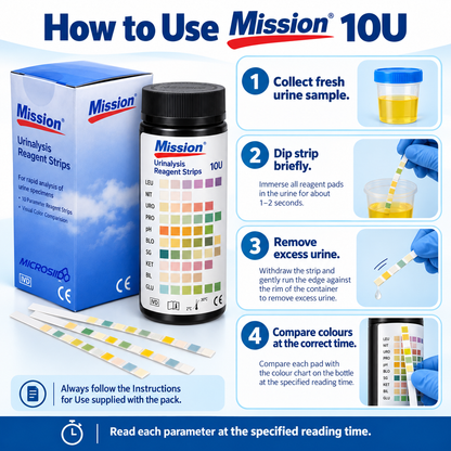 Mission 10U Urinalysis Reagent Strips | 10 Parameter Urine Test Strips | 100 Tests