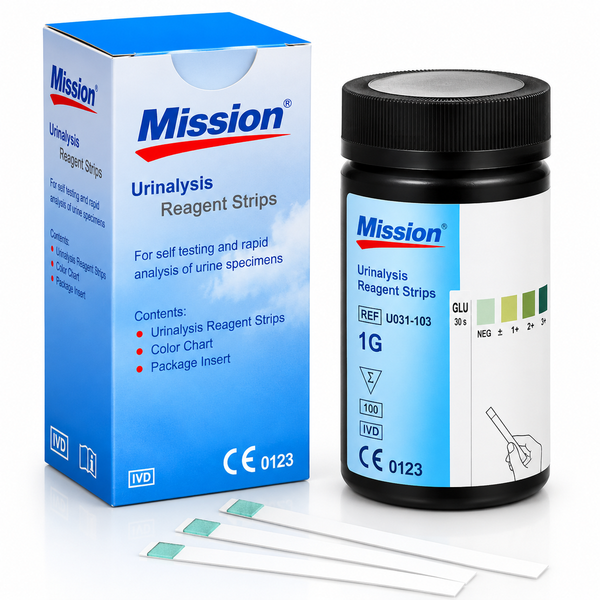Mission 1G Urine Glucose Test Strips | 1 Parameter Urinalysis Reagent Strips | 100 Tests