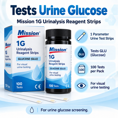 Mission 1G Urine Glucose Test Strips | 1 Parameter Urinalysis Reagent Strips | 100 Tests