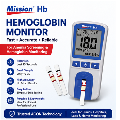 Mission Hemoglobin Monitor / Meter with 10 Hb Strips
