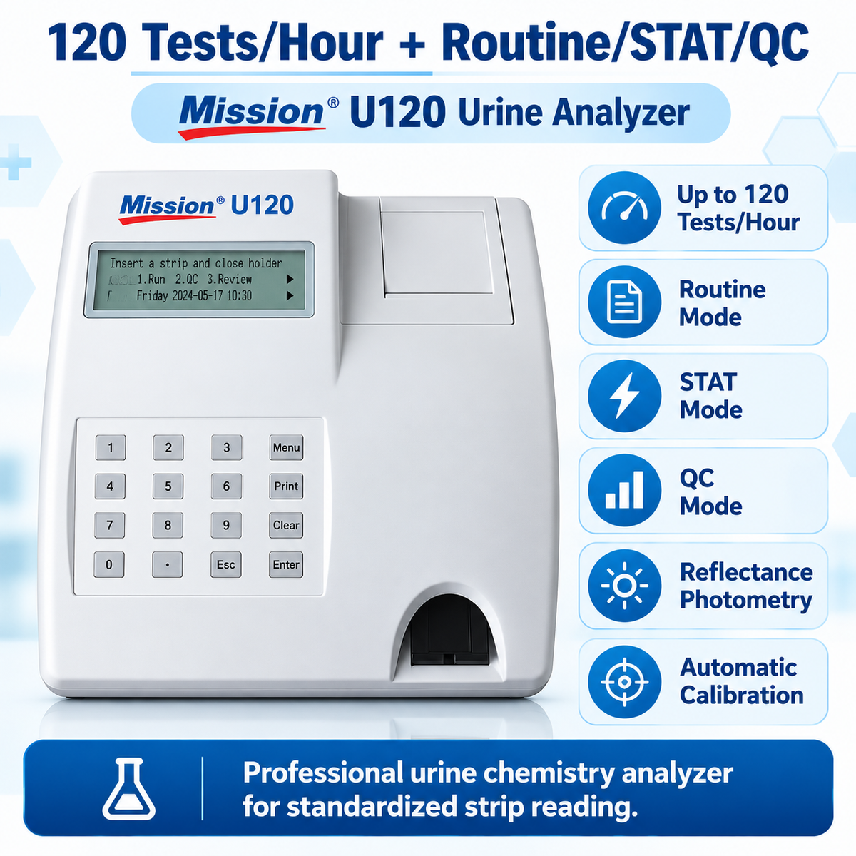 Mission U120 Urine Analyzer | Semi-Automated Urinalysis Analyzer | Up to 120 Tests/Hour