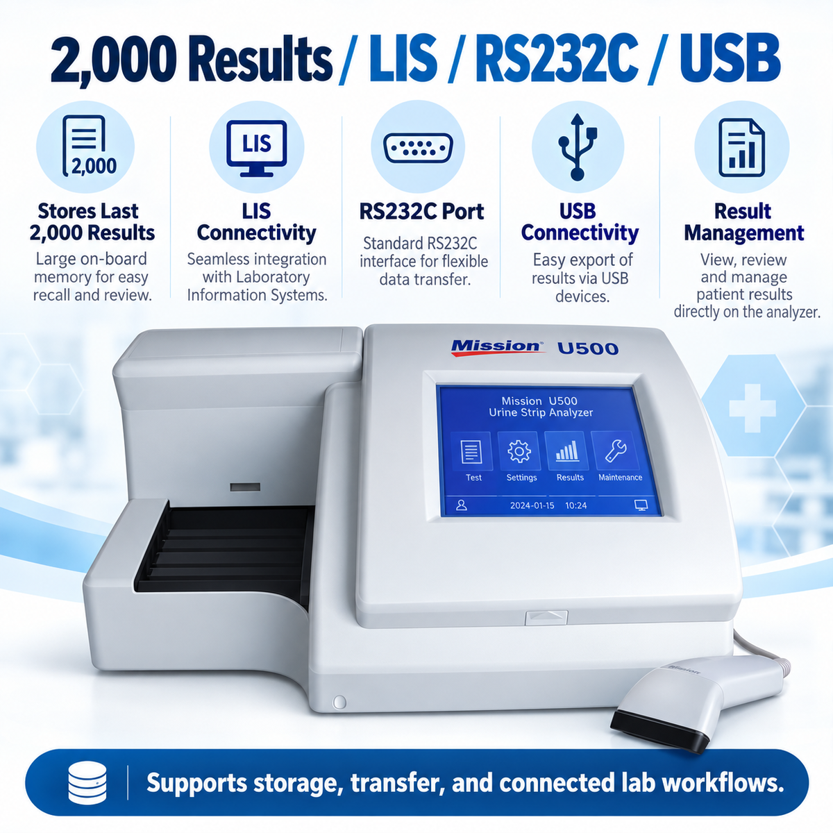 Mission U500 Urine Analyzer | Semi-Automatic Urinalysis Analyzer | 500 Tests/Hour