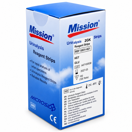 Mission Urine Glucose + Ketone Strips 2GK | 2 Parameter Urinalysis Reagent Strips | 100 Tests