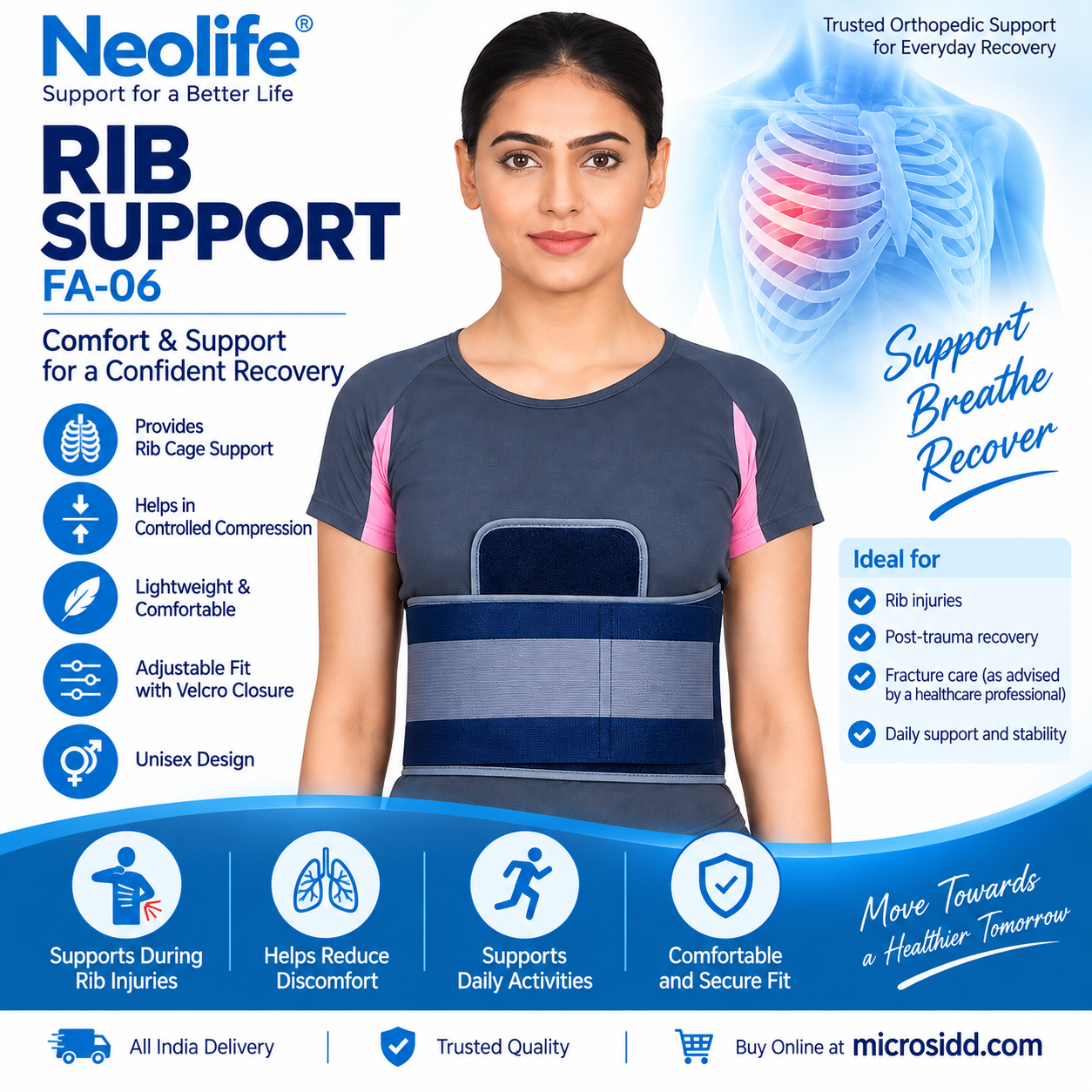 Neolife Rib Support FA-06 – Elastic Rib Belt for Chest & Rib Cage Support
