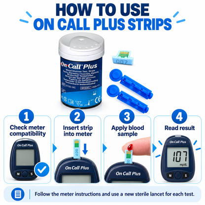 On Call Plus blood glucose test strips 10 pack for compatible On Call Plus glucometer