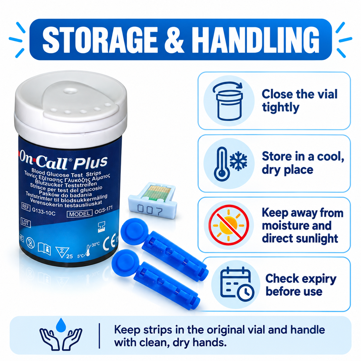 On Call Plus blood glucose test strips 10 pack for compatible On Call Plus glucometer