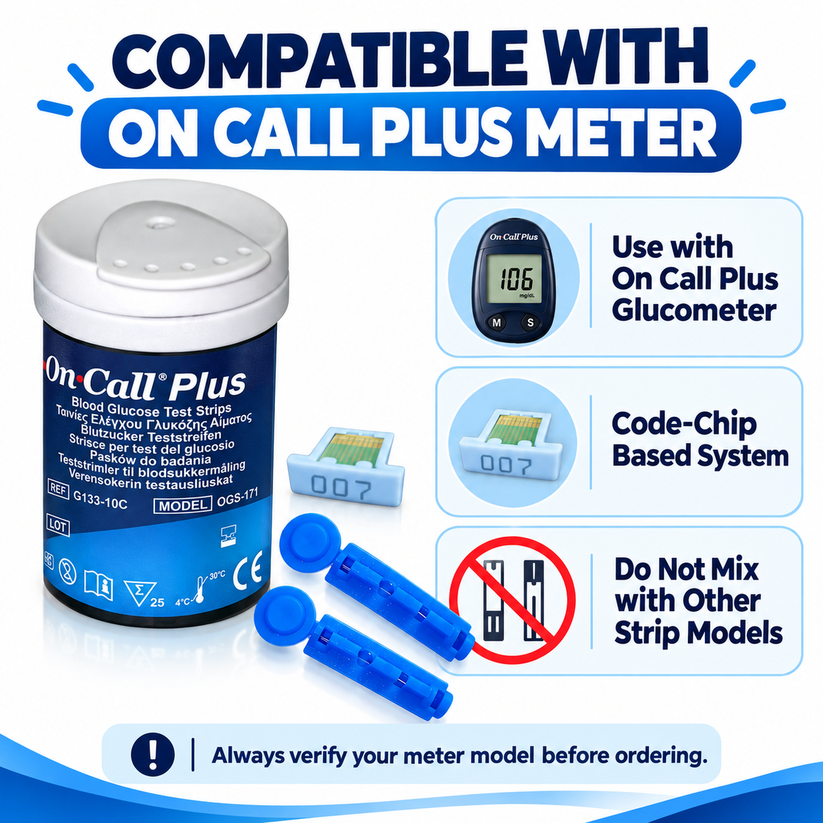 On Call Plus blood glucose test strips 10 pack for compatible On Call Plus glucometer