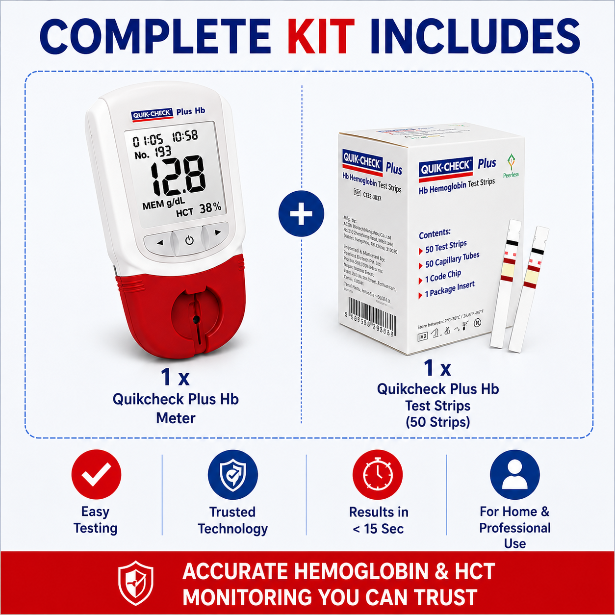 Quikchek Plus Hb Meter with 50 Strips