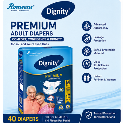 Romsons Dignity Premium Adult Diapers 40 pieces 10 x 4 packs Medium Large XL