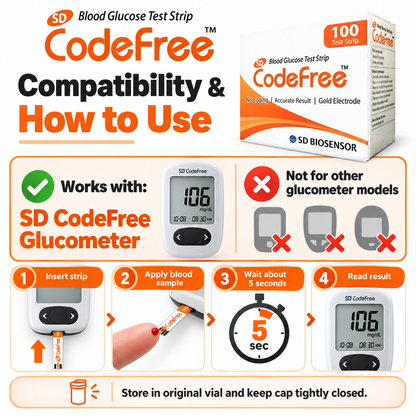 SD CodeFree strips compatible with SD CodeFree glucometer