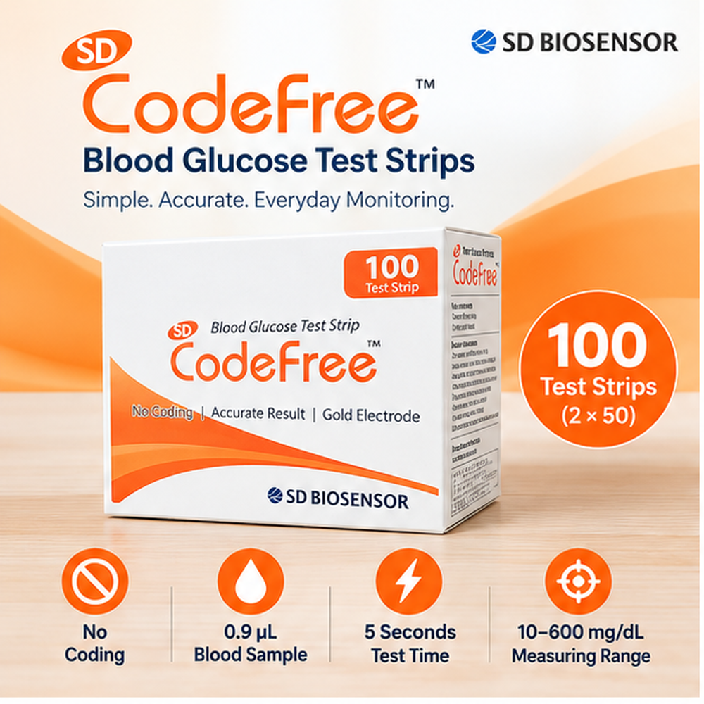 SD CodeFree test strips 100 no coding blood glucose monitoring
