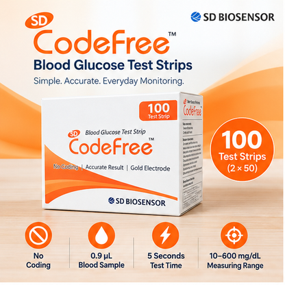 SD CodeFree test strips 100 no coding blood glucose monitoring