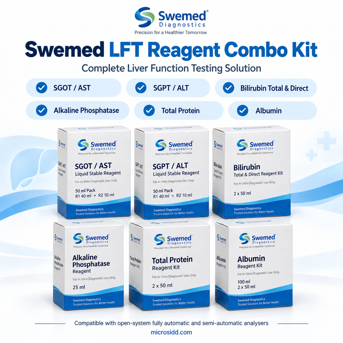 Swemed LFT Reagent Combo SGOT SGPT Bilirubin ALP Protein Albumin 1
