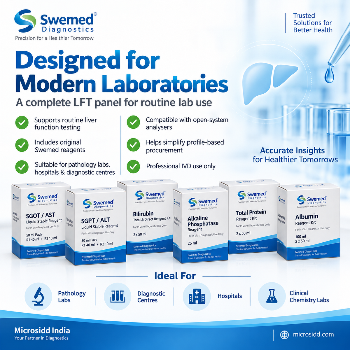 Swemed LFT Reagent Combo SGOT SGPT Bilirubin ALP Protein Albumin 1