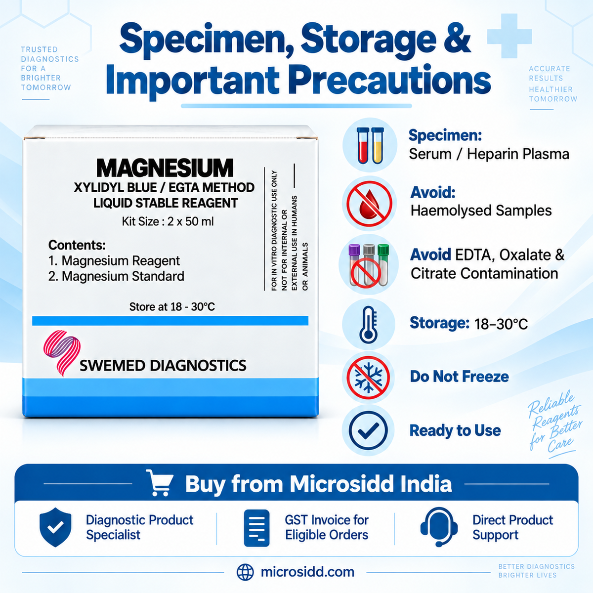 Swemed Magnesium Reagent 2x50ml Xylidyl Blue Method Microsidd