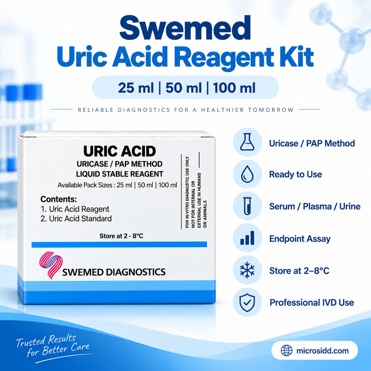 Swemed Uric Acid Reagent | 25ml 50ml 100ml | Uricase | Microsidd