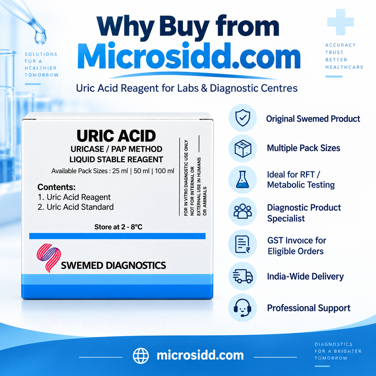 Swemed Uric Acid Reagent | 25ml 50ml 100ml | Uricase | Microsidd