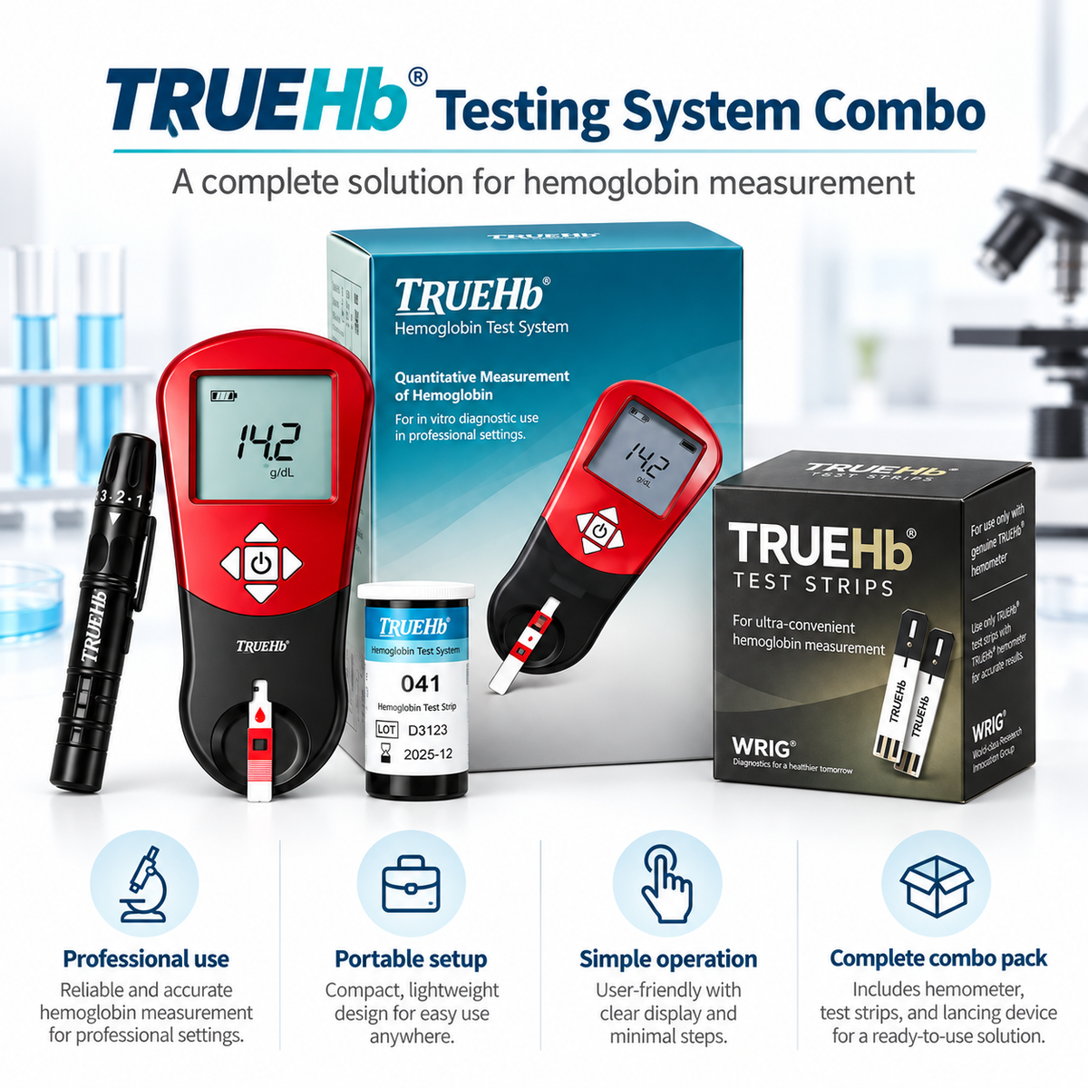 TrueHb Hemoglobin Meter with 50 Strips | Hb Combo | Microsidd